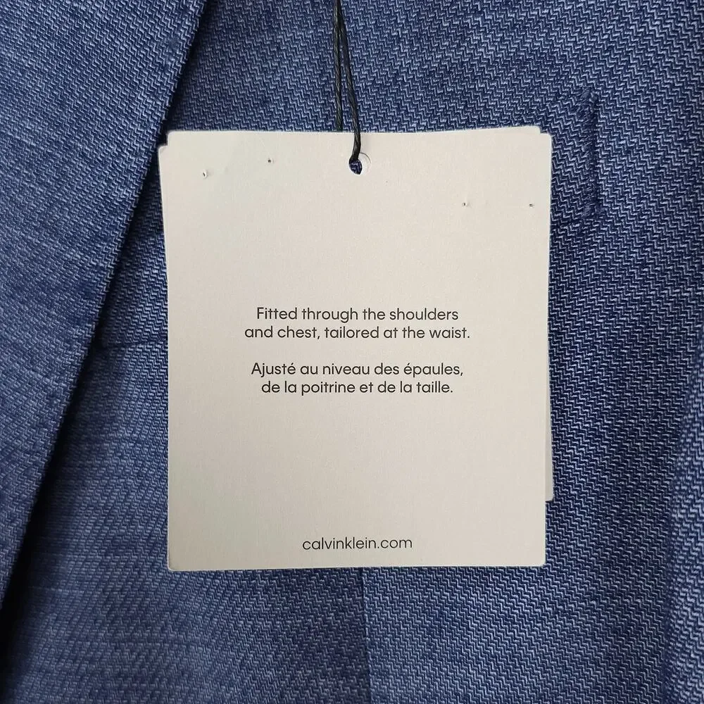 Calvin Klein Mens Slim Fit Sport Coat Blazer 40R Blue Solid Stretch NWT